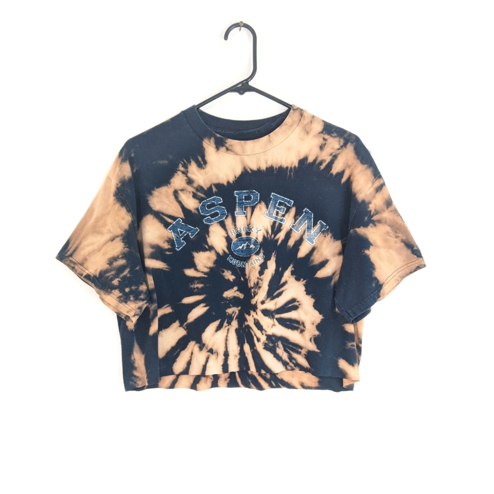 Navy Blue Tie Dye Aspen Rocky Mountains Crew Neck Cropped Oversized Tee